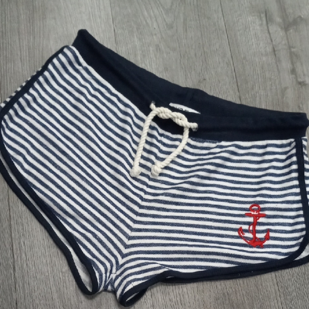 Ingear Blue and White Athletic Shorts with Nautical Stripes...